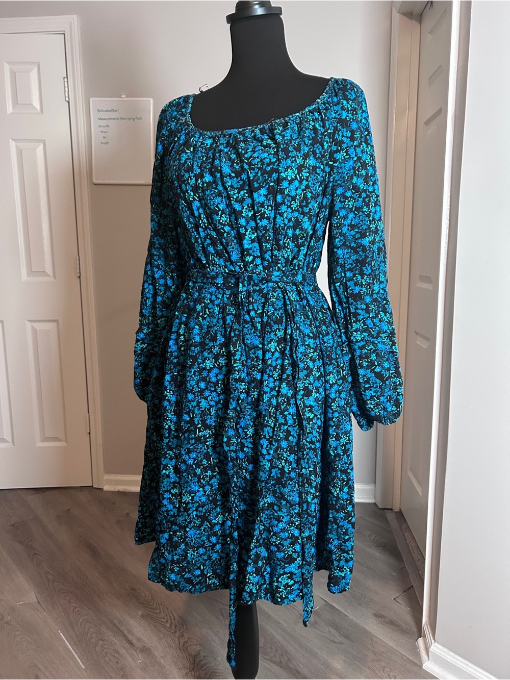 Blue Floral Long Sleeve Dress - xl